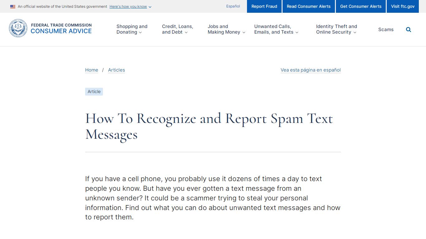How To Recognize and Report Spam Text Messages | FTC ...